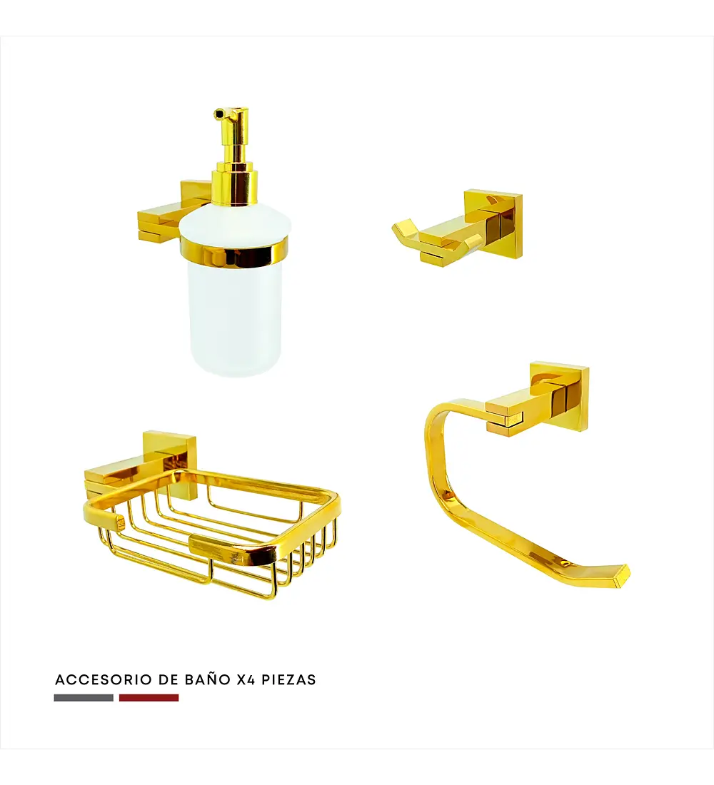 Set X 4 Piezas Accesorios Baño Dorado Lujo - Aqua center