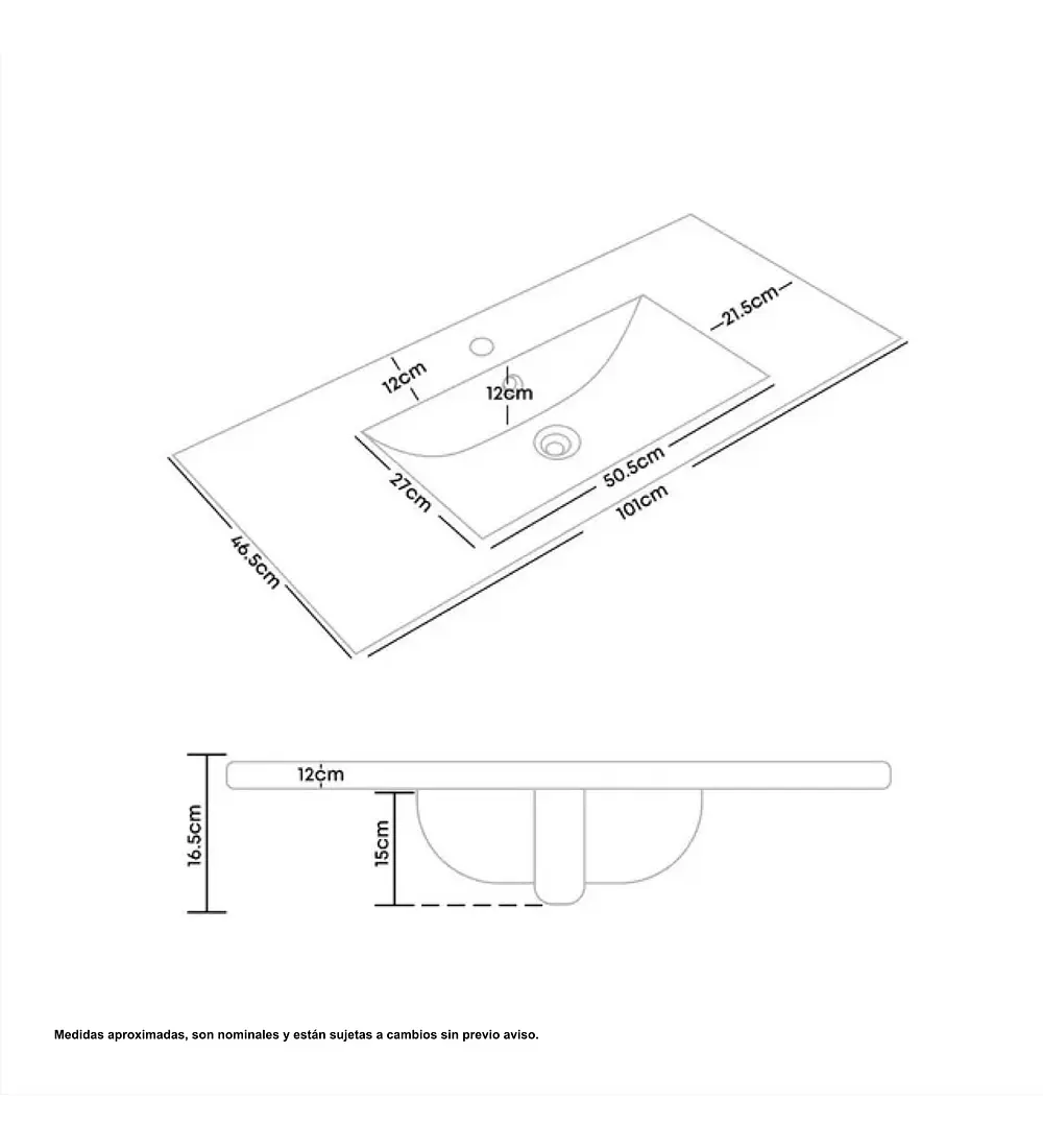 Lavamanos Blanco Submontar 103x46,5x19cm