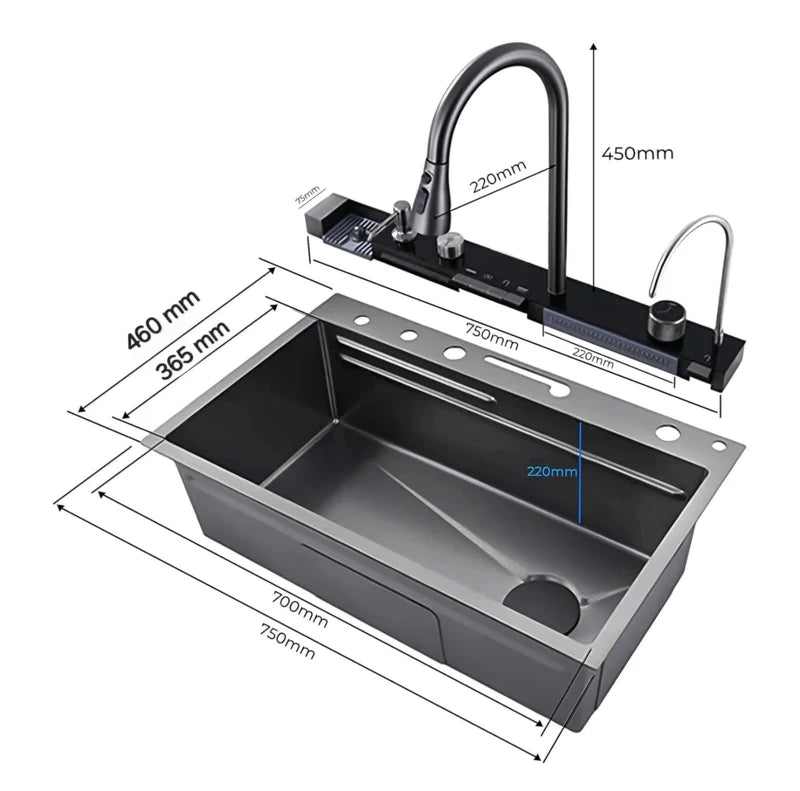 Lavaplatos Doble Negro Acero Inoxidable Premium 75x45 cm