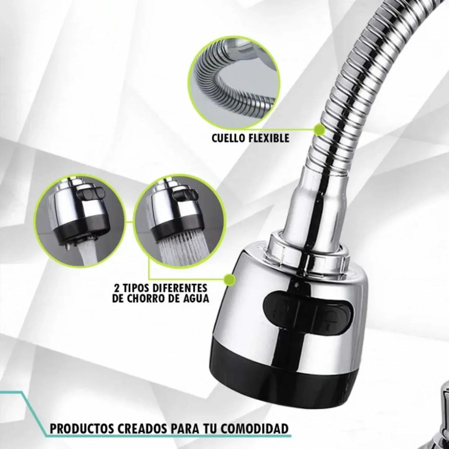 Grifería Lavaplatos Doble Manija con Manguera Flexible Tipo Chef – Acabado Cromado - Aqua center