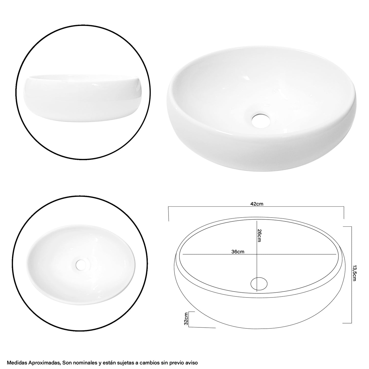 Lavamanos Sobreponer Ovalado Blanco 42x13,5