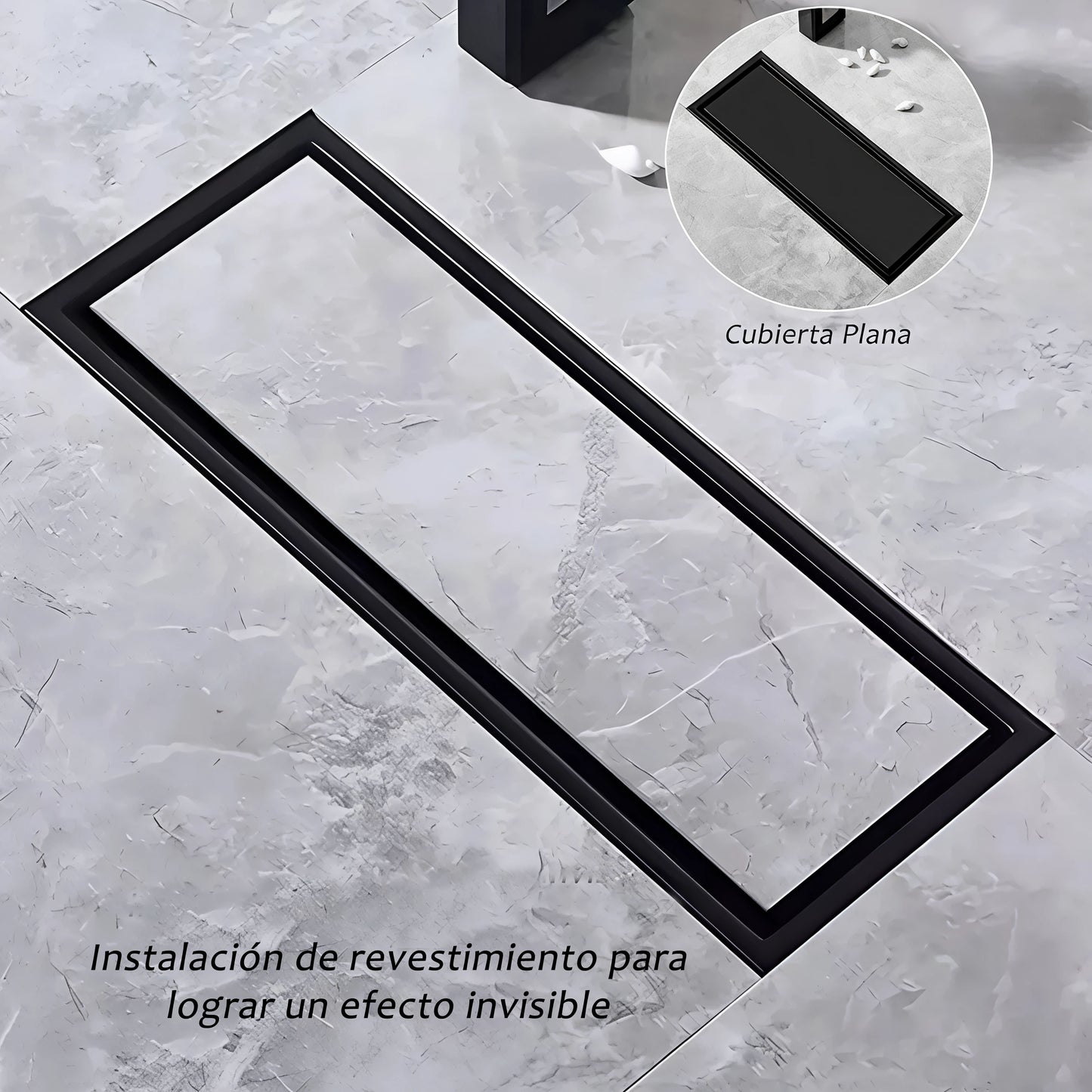 Rejilla Rectangular Piso Invisible 30x10cm Negra