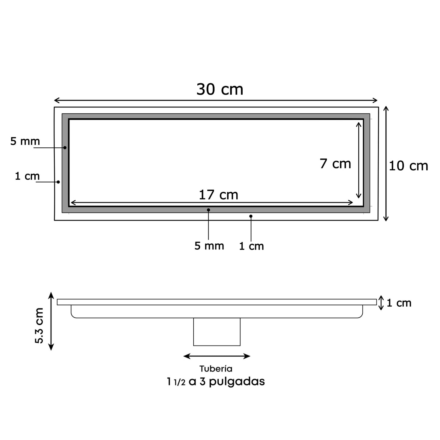 Rejilla Rectangular Piso Invisible 30x10cm Negra