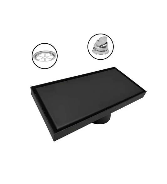 Rejilla Rectangular Invisible Sin Borde 20x10 Negro Mate - Aqua center 