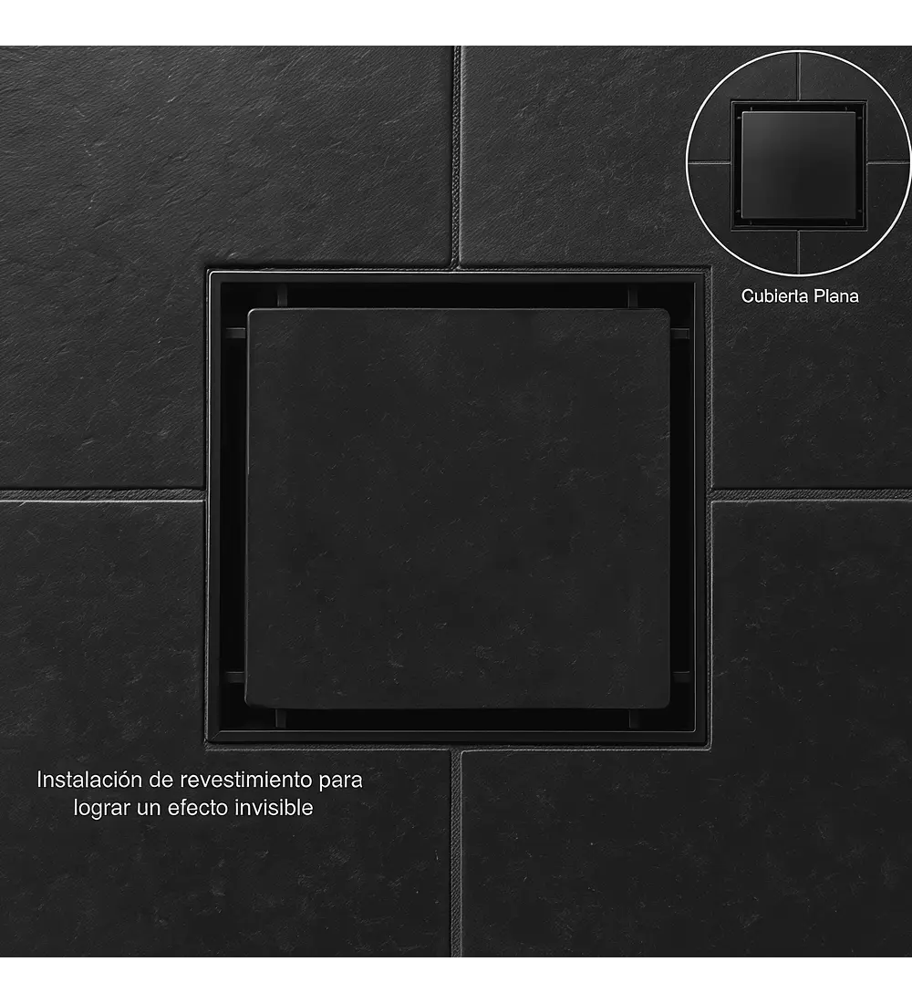Rejilla Piso Invisible 10cm x 10cm Negro Mate - Aqua center 
