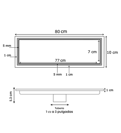 Rejilla Rectangular Invisible 80cm X 10cm Para Piso - Aqua center 