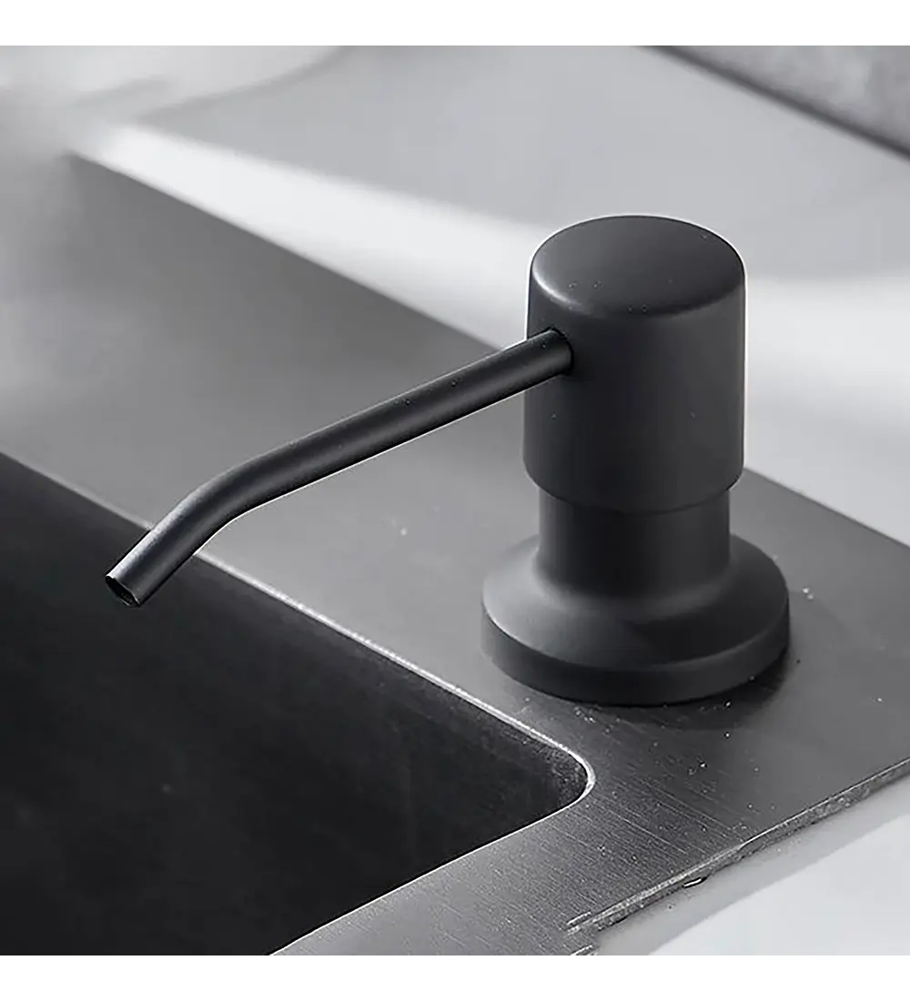 Dispensador Jabon Lavaplatos Ml Valvula Acero Negro Mate