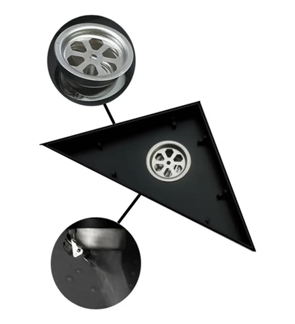 Rejilla Triangular Piso Invisible Acero Inox 304 Negra