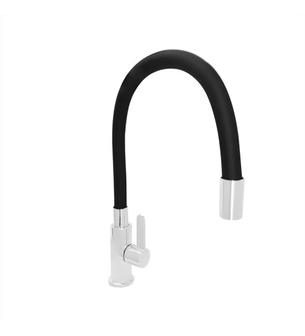 Griferia Lavaplatos Agua Fria Cuello Flexible Negro y plata - Aqua center 