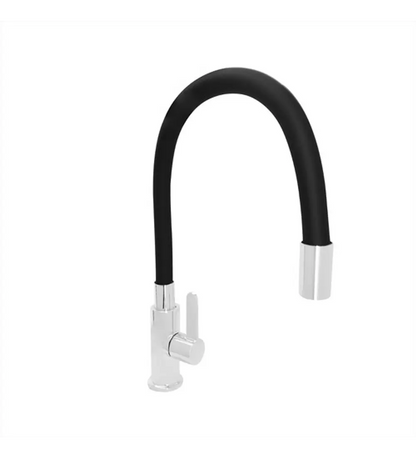 Griferia Lavaplatos Agua Fria Cuello Flexible Negro y plata - Aqua center 