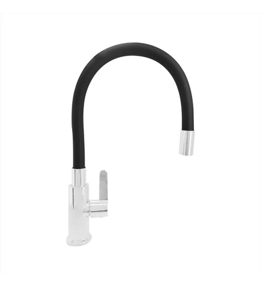 Griferia Lavaplatos Agua Fria Cuello Flexible Negro y plata - Aqua center 