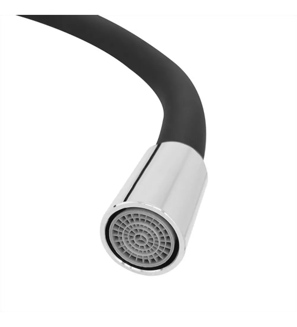 Griferia Lavaplatos Agua Fria Cuello Flexible Negro y plata - Aqua center 