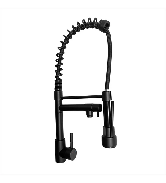 Griferia Lavaplatos Profesional Cuello Flexible Negro Acabado Brillante - Aqua center 
