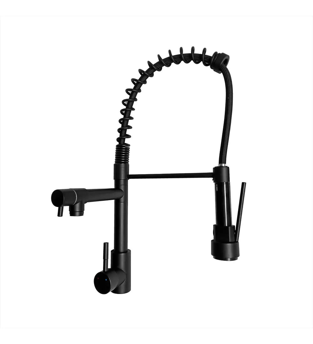 Griferia Lavaplatos Profesional Cuello Flexible Negro Acabado Brillante - Aqua center 