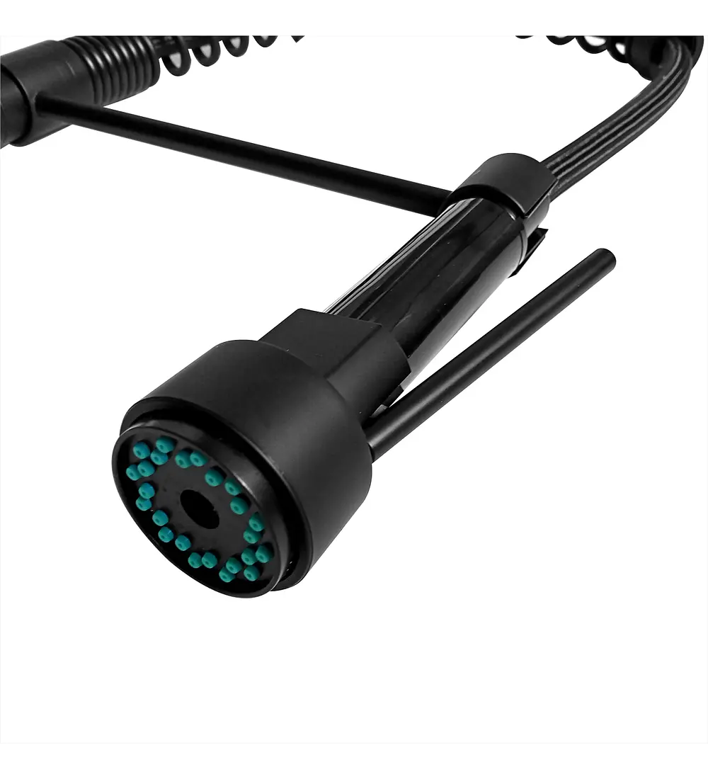 Griferia Lavaplatos Profesional Cuello Flexible Negro Acabado Brillante - Aqua center 