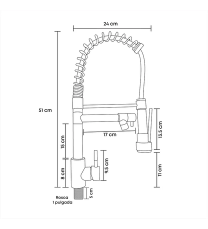Griferia Lavaplatos Profesional Cuello Flexible Negro Acabado Brillante - Aqua center 
