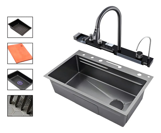 Lavaplatos Doble Negro Acero Inoxidable Premium 75x45 cm