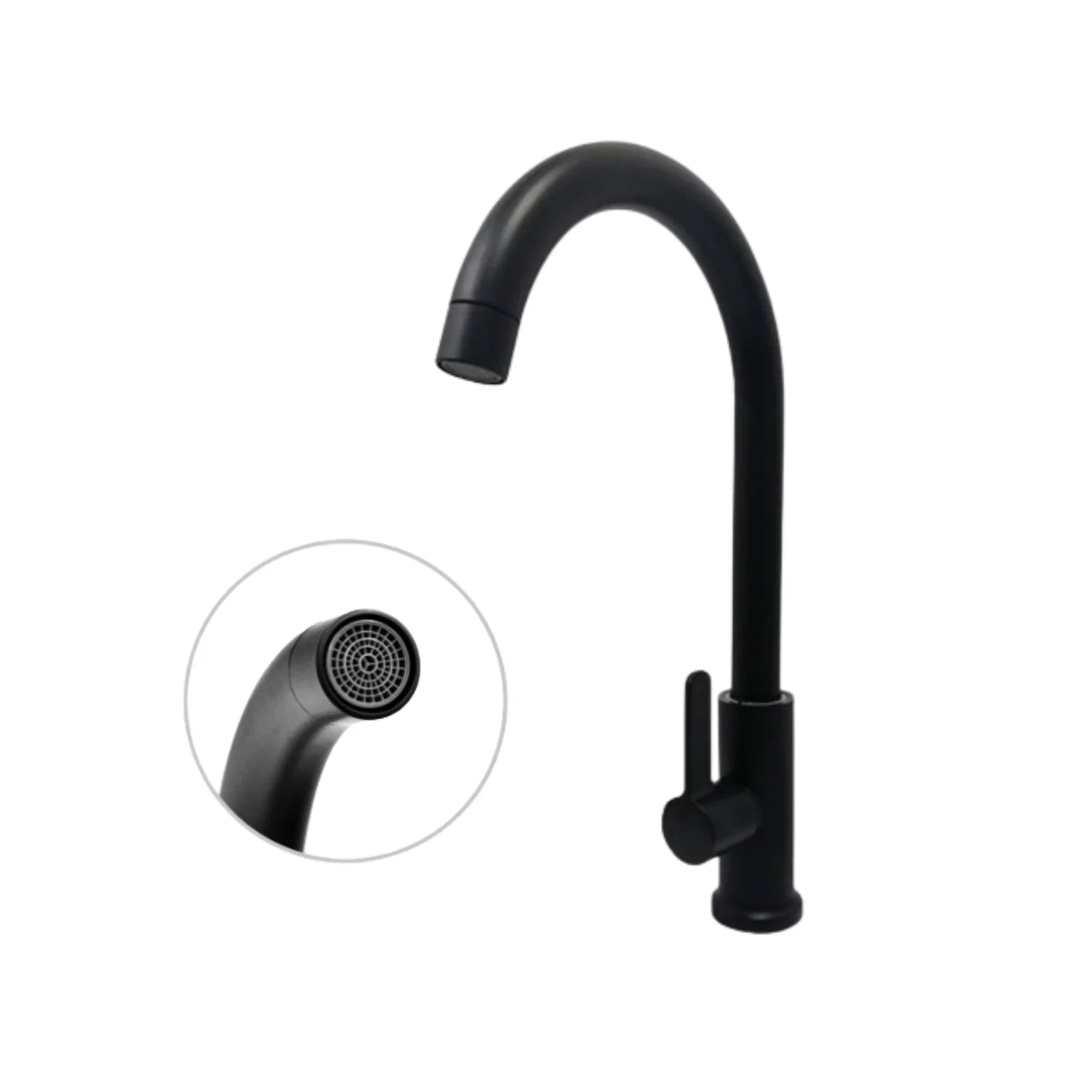 Grifería monocontrol lavaplatos Cuello Alto – Negro Mate - Aqua center 