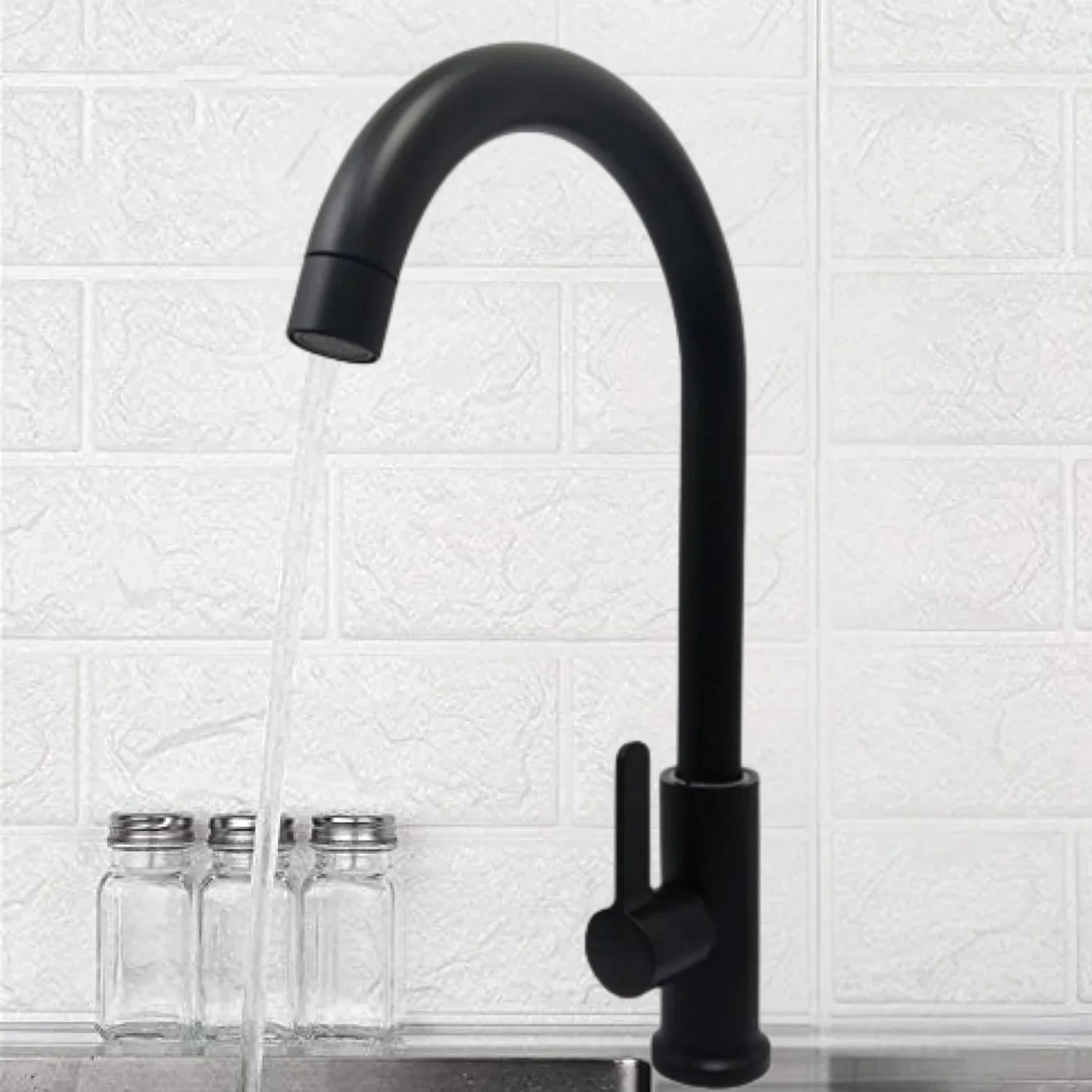 Grifería monocontrol lavaplatos Cuello Alto – Negro Mate - Aqua center 