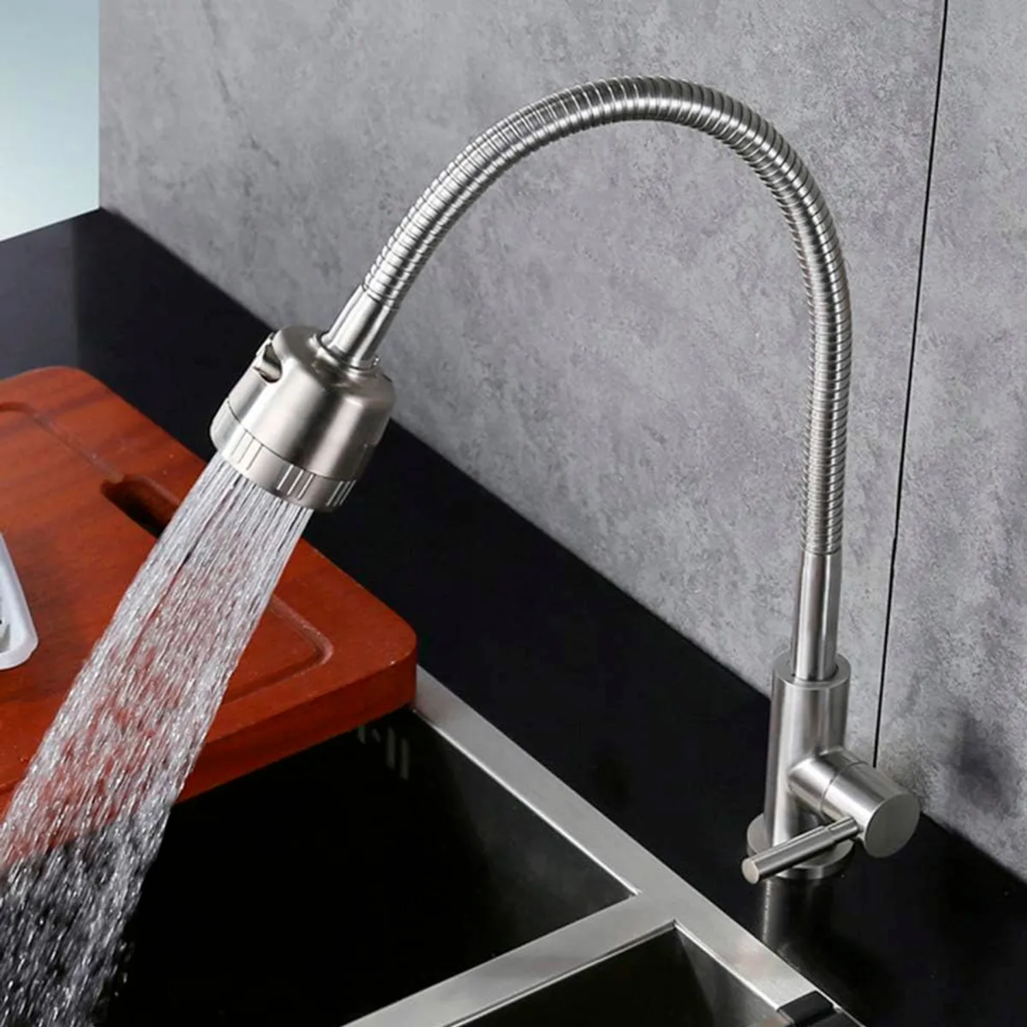 Grifería monocontrol Lavaplatos con Manguera Flexible – Acero Cepillado - Aqua center 