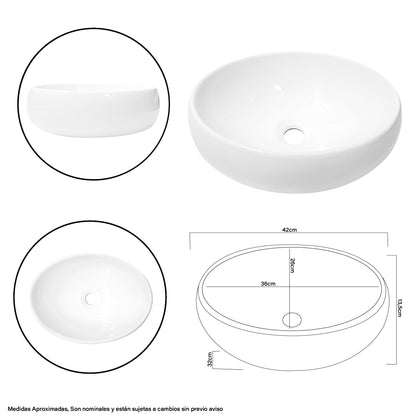Lavamanos Sobreponer Ovalado Blanco 42x13,5