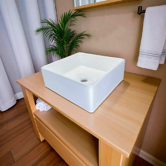 Lavamanos Cuadrado En Ceramica Blanco 38x38cm