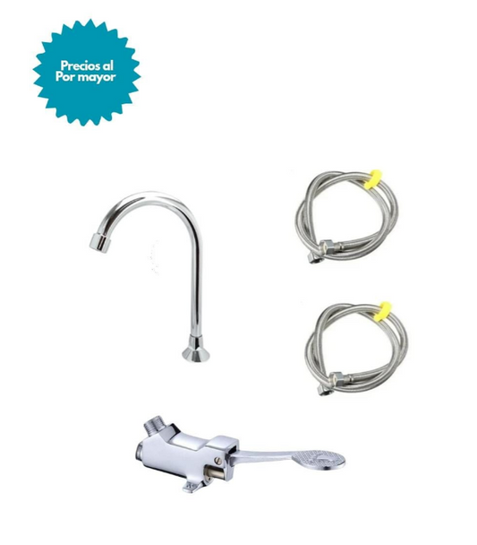 Combo x4 kits de valvulas pedal + acoples + Grifo cuello cisne