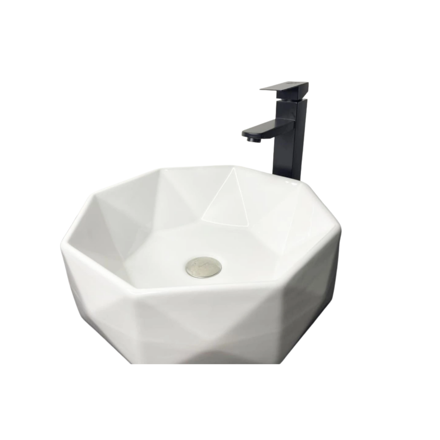 Combo lavamanos octagonal blanco y grifería - Aqua center 
