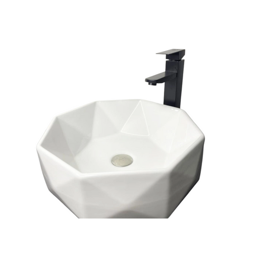 Combo lavamanos octagonal blanco y grifería - Aqua center 
