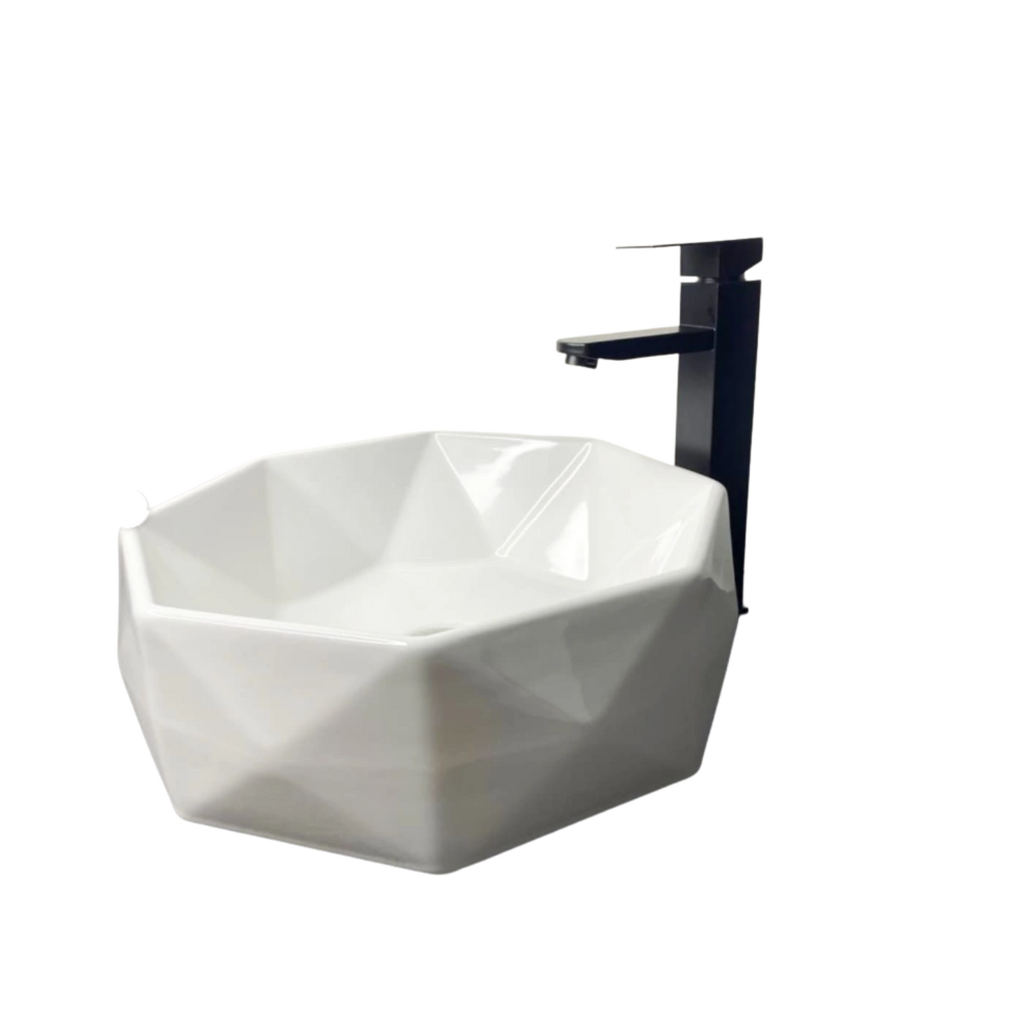 Combo lavamanos octagonal blanco y grifería - Aqua center 
