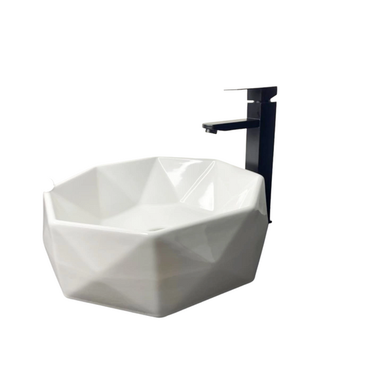 Combo lavamanos octagonal blanco y grifería - Aqua center 