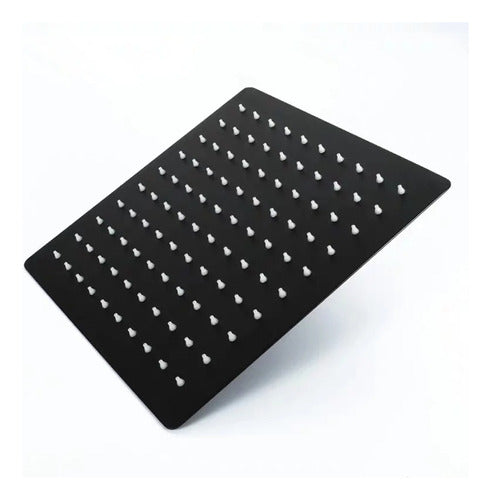 Ducha 10 Pulgadas Negra Cuadrada + Brazo Tubular Negro 38cm