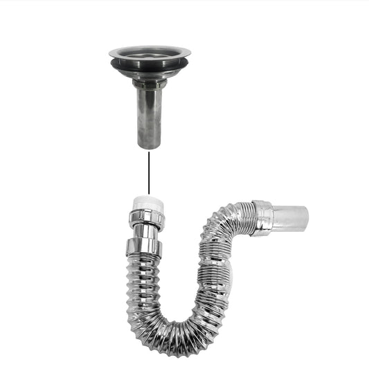 Kit Sifón Cromado + Canastilla De Acero Inoxidable