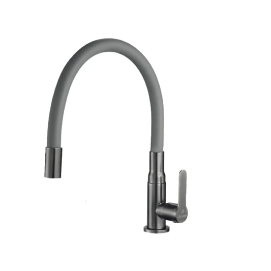Grifo Monomando para Cocina Flexible en Silicona Gris y Cuerpo Metálico - Aqua center 