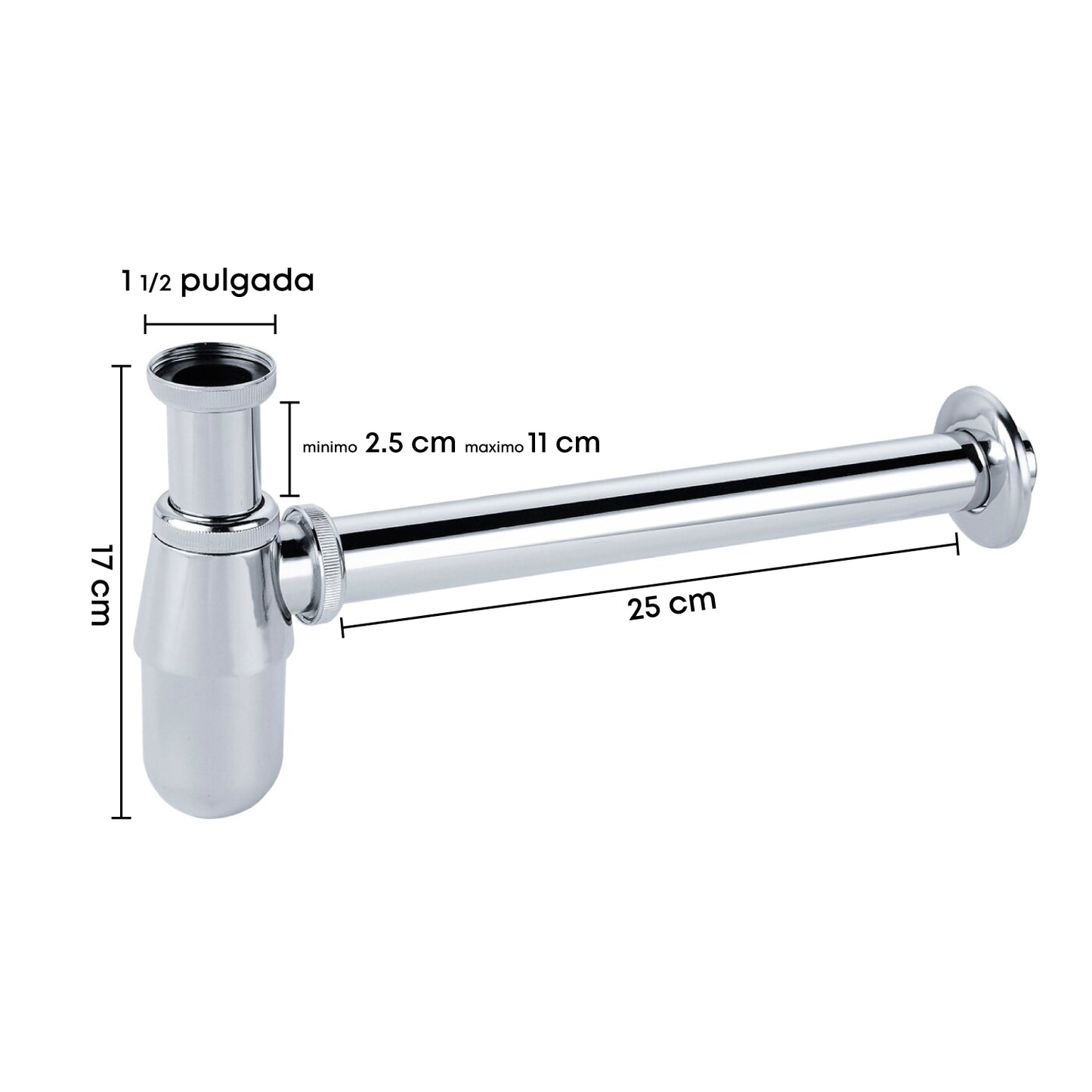 Kit Sifón Desagüe Acero + Push Lavamanos 1 1/4
