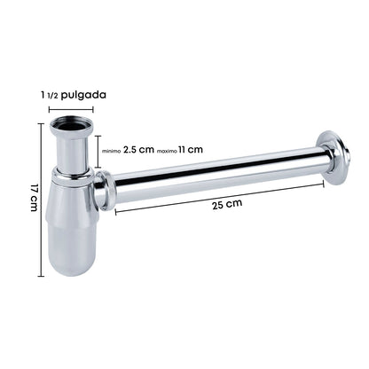 Kit Sifón Desagüe Acero + Push Lavamanos 1 1/4