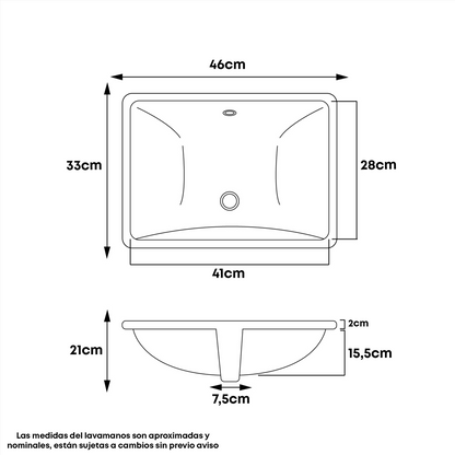 Lavamanos Bajoponer Rectangular Praga 46X28