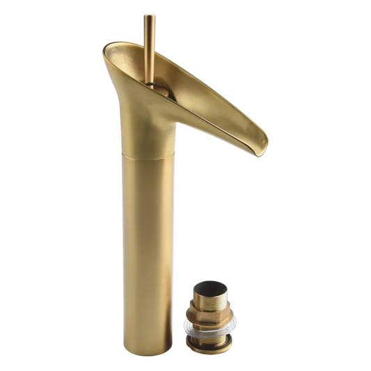 Grifería Monocontrol Alta Cascada Dorado Mate - Diseño Escultural para Lavamanos Bowl