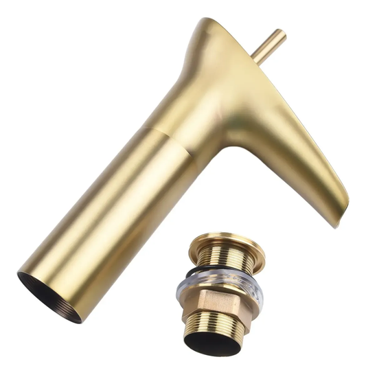 Grifería Monocontrol Alta Cascada Dorado Mate - Diseño Escultural para Lavamanos Bowl