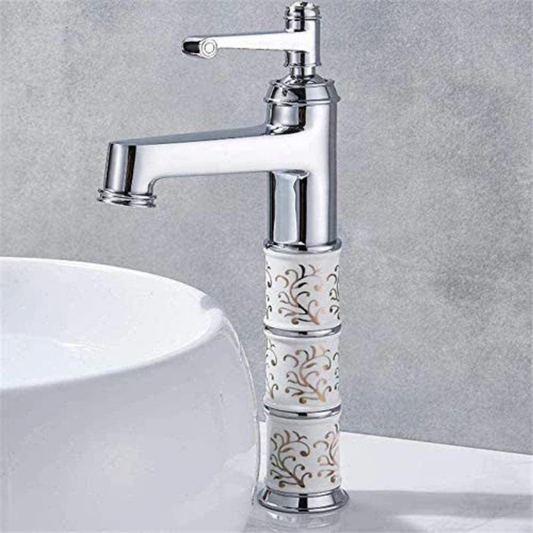 Grifo de Lujo Imperial Gold & Porcelain – Monomando de Caño Alto con Detalles Florales