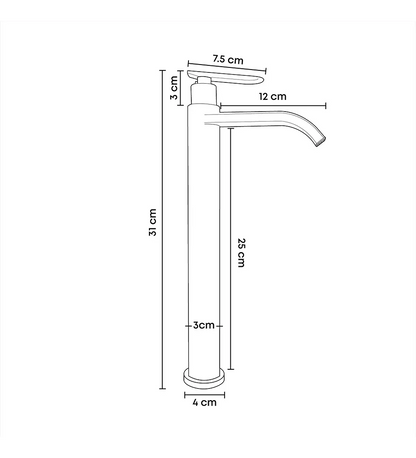 Grifería Lavamanos Alta Agua Fría Cascada Metálica Cromada 31 cm - Aqua center 