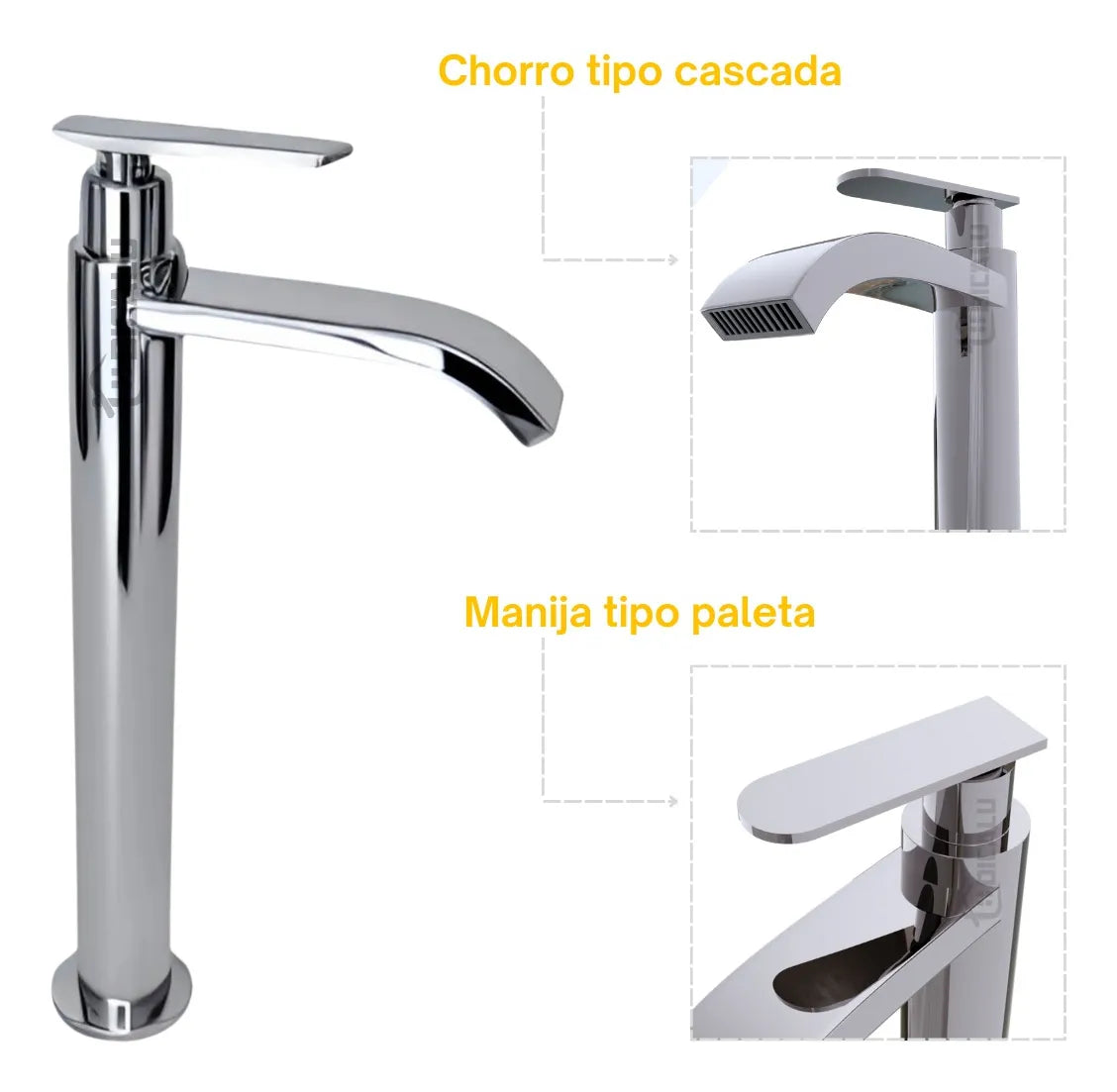 Grifo Llave Alta Tipo Cascada Cromada Agua Fría para Lavamanos - Aqua center 