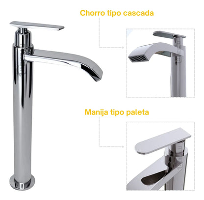 Grifo Llave Alta Tipo Cascada Cromada Agua Fría para Lavamanos - Aqua center 