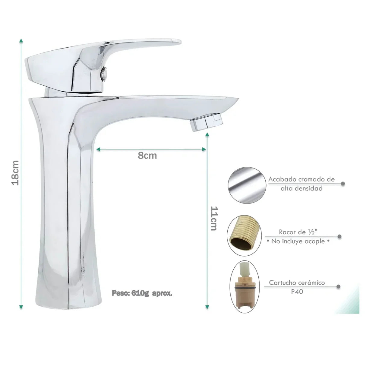 Llave Moderna Lavamanos Manija Lujo Metálico Antioxidante aqua - Aqua center 