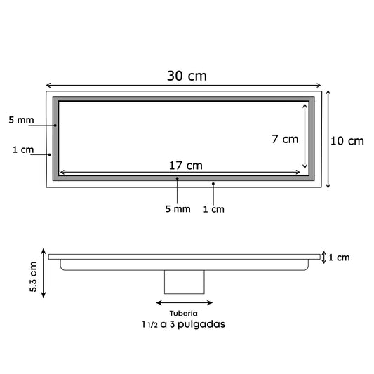 Rejilla Rectangular Piso Invisible 30x10cm Negra