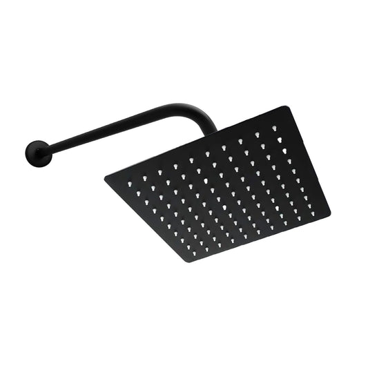 Ducha 10 Pulgadas Negra Cuadrada + Brazo Tubular Negro 38cm