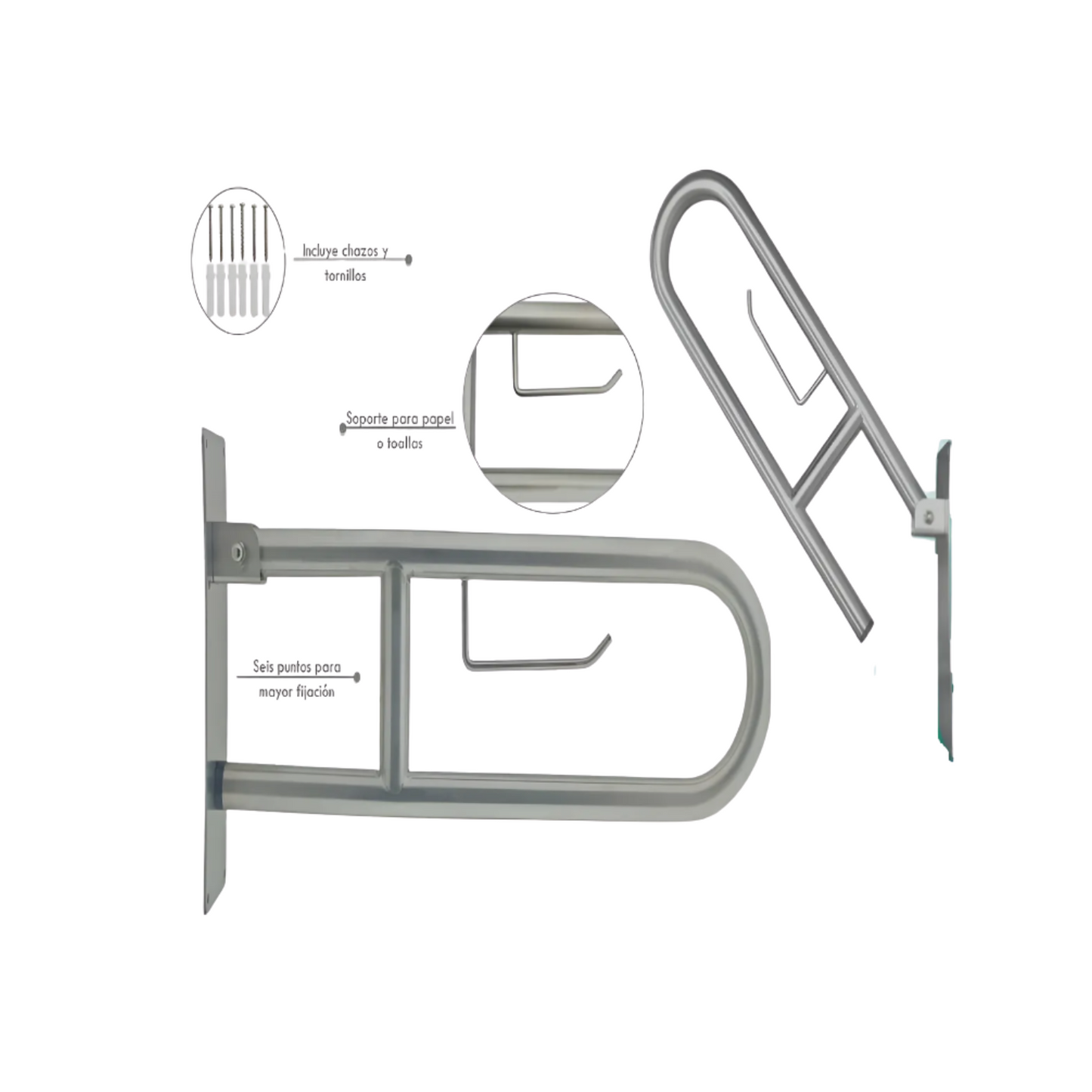 Barra de seguridad abatible 70 cm en acero inoxidable - Aqua center 