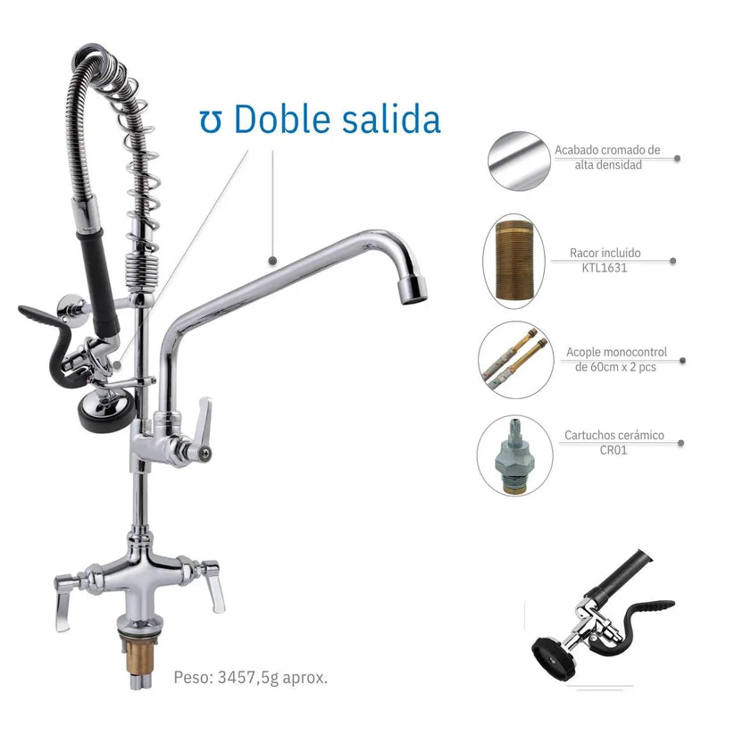 Griferia industrial para lavaplatos doble salida